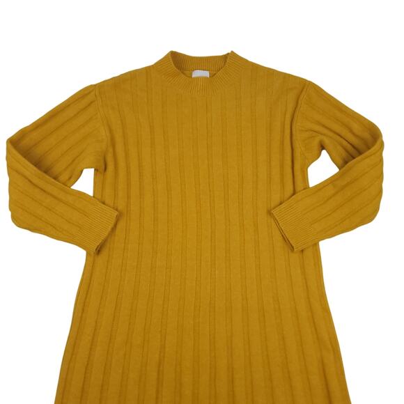 H&M Women's Ochre Oversized Stretch Wool Blend Ribbed Midi Dress Sz Small Yellow - Picture 3 of 14
